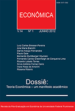 					Visualizar v. 14 n. 1 (2012): Teoria Econômica – um manifesto acadêmico
				